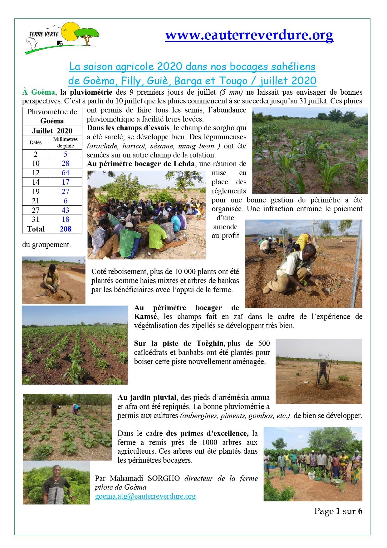 Les brèves du bocage sahelien/juillet 2020