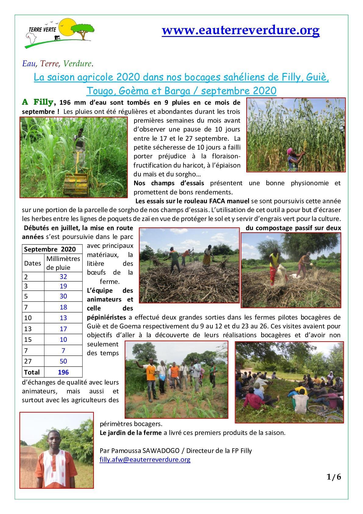 Les brèves du bocage sahélien - septembre 2020.